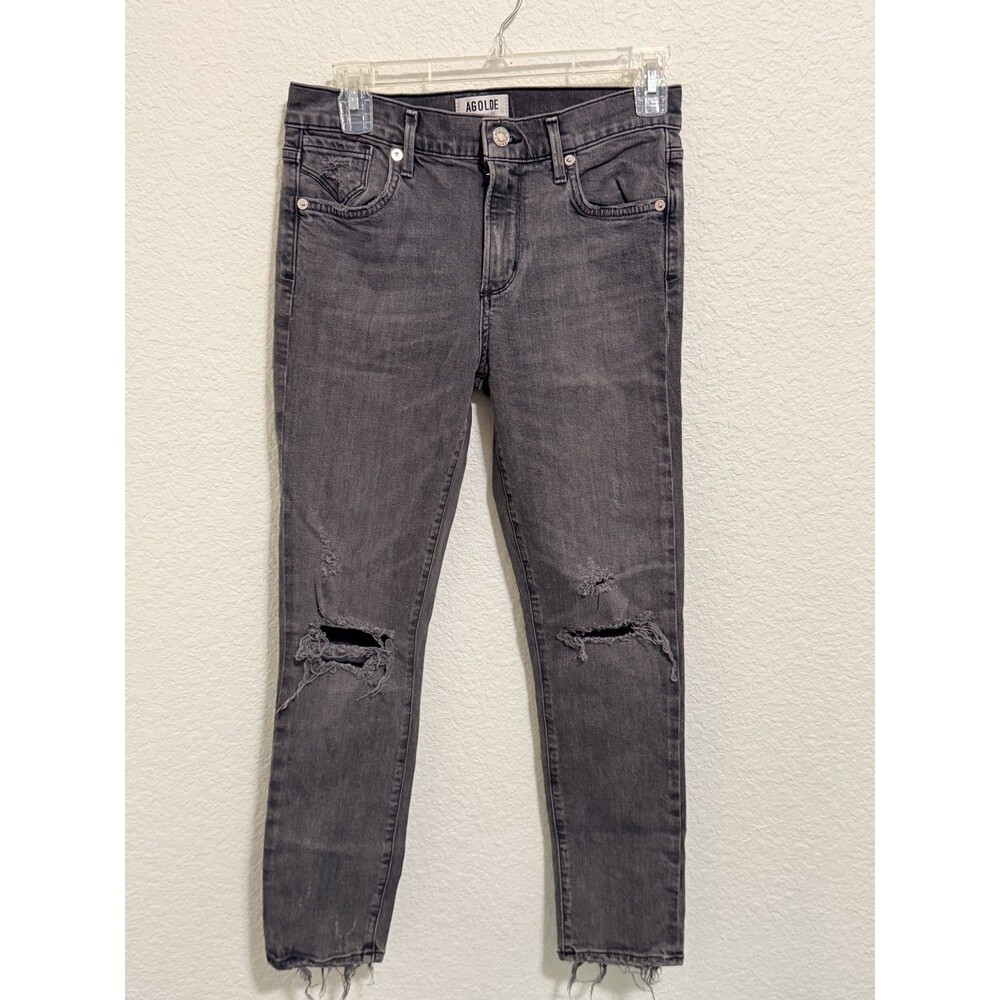 Agolde Skinny Jeans Distressed Raw Frayed Dark Grey 26 Pants Womens